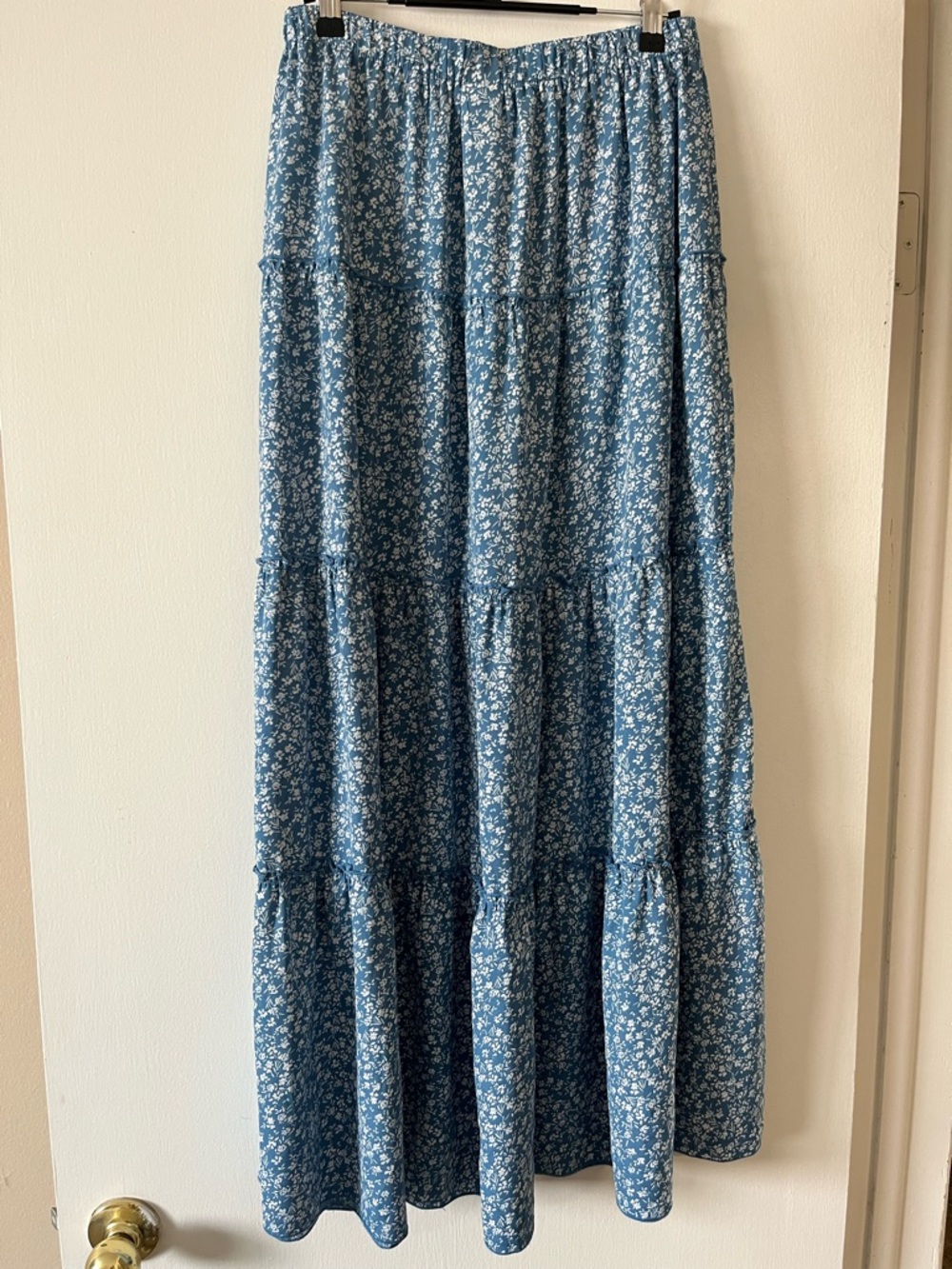SHEIN Blue Floral Tiered Maxi Skirt